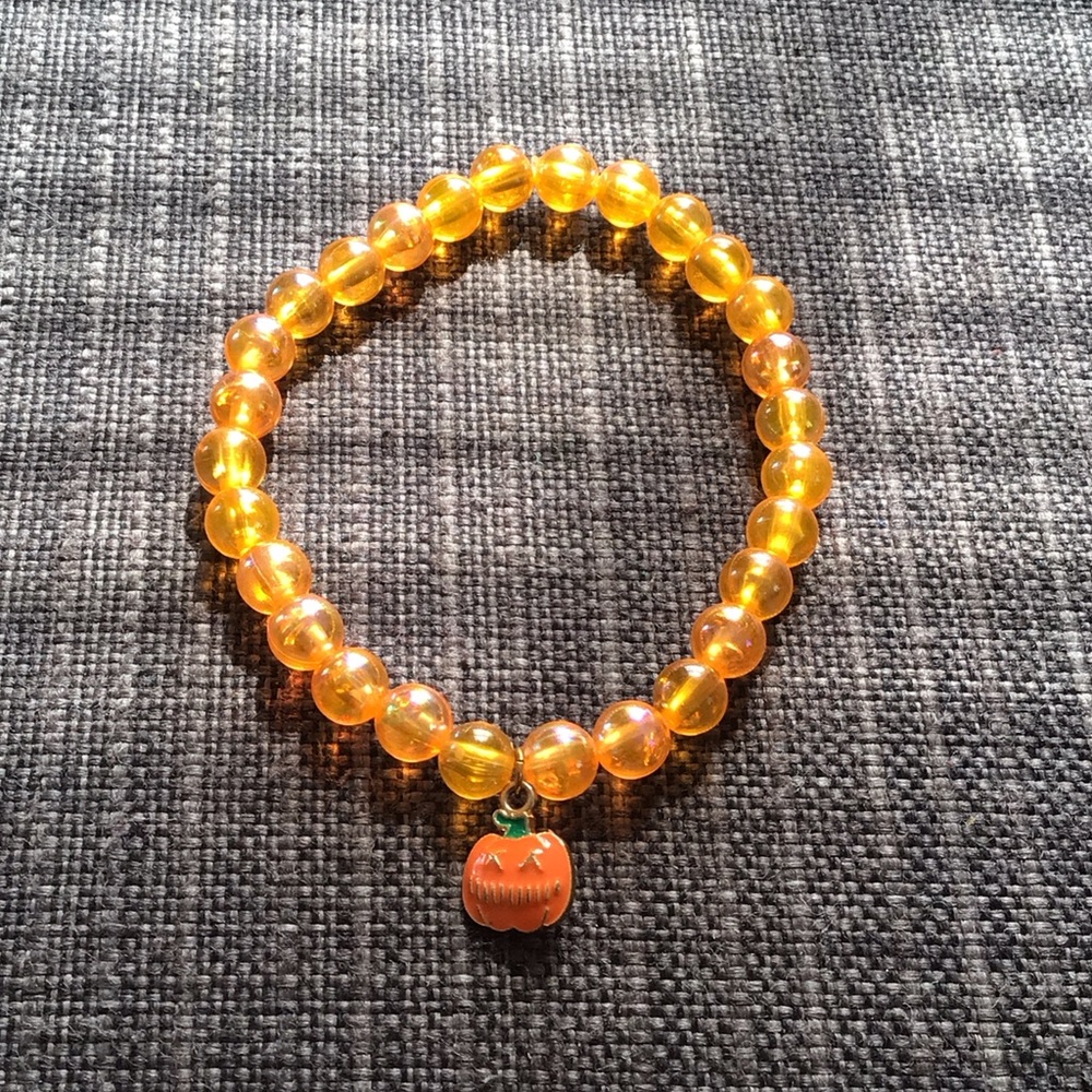 Orange Beaded Bracelet with Pumpkin Charm